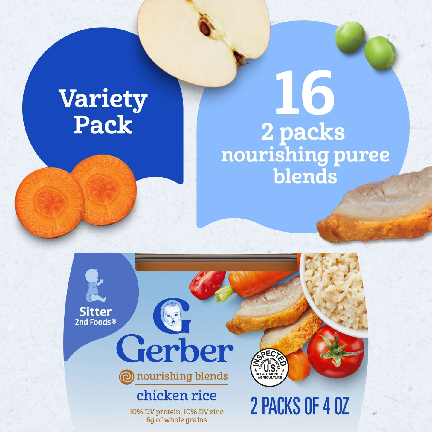 Gerber 2nd Foods Hearty Dinners Puree Favorites Baby Food, Variety Pack, 4 oz Tub
