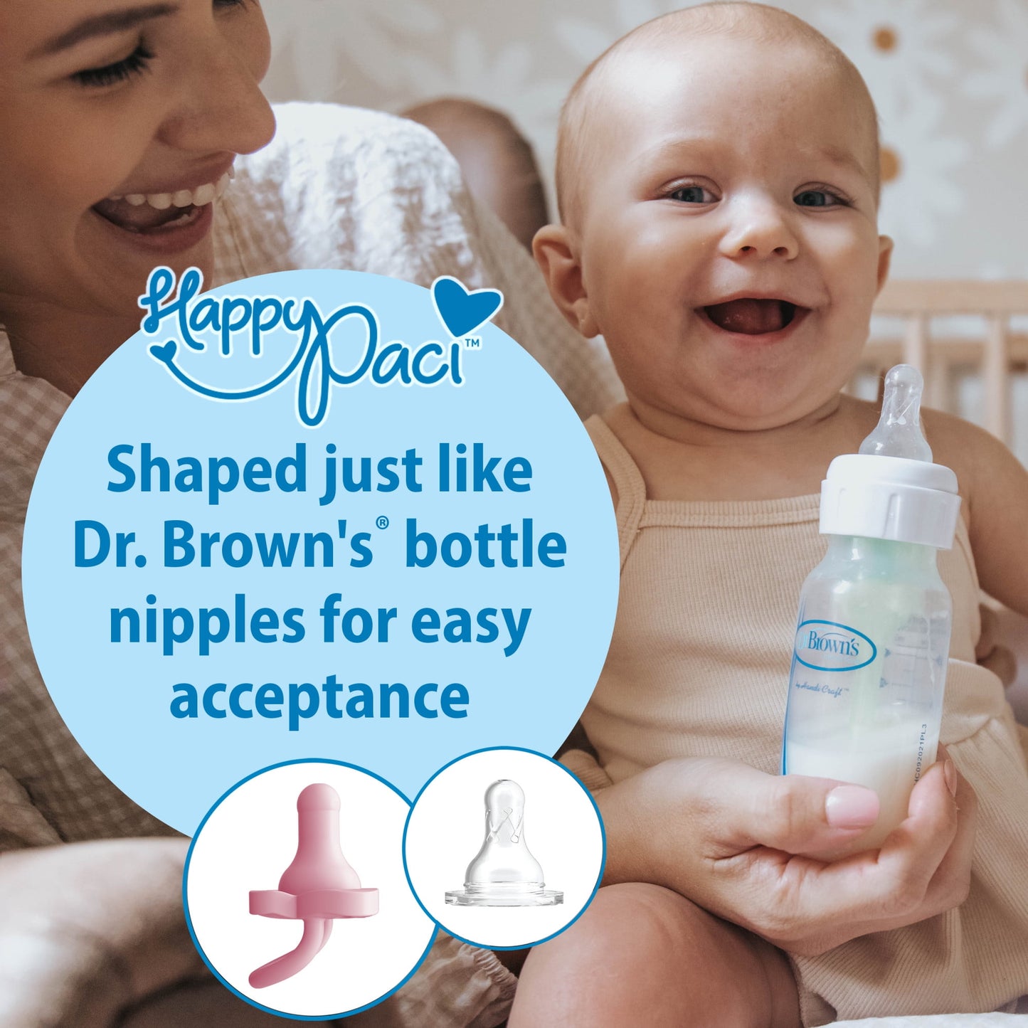 Dr. Brown's HappyPaci 100% Silicone Pacifier 0-6m, BPA Free 3 Pack