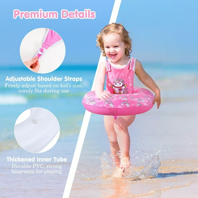 Swim Vest Age 3-6 Kids, Adjustable Strap Floaties Swimsuit for Boys/Girls 30-60lbs, Pool Floating Tubes Swim Trainer Jackets, Beginner Learn to Swim,Rosy Unicorn