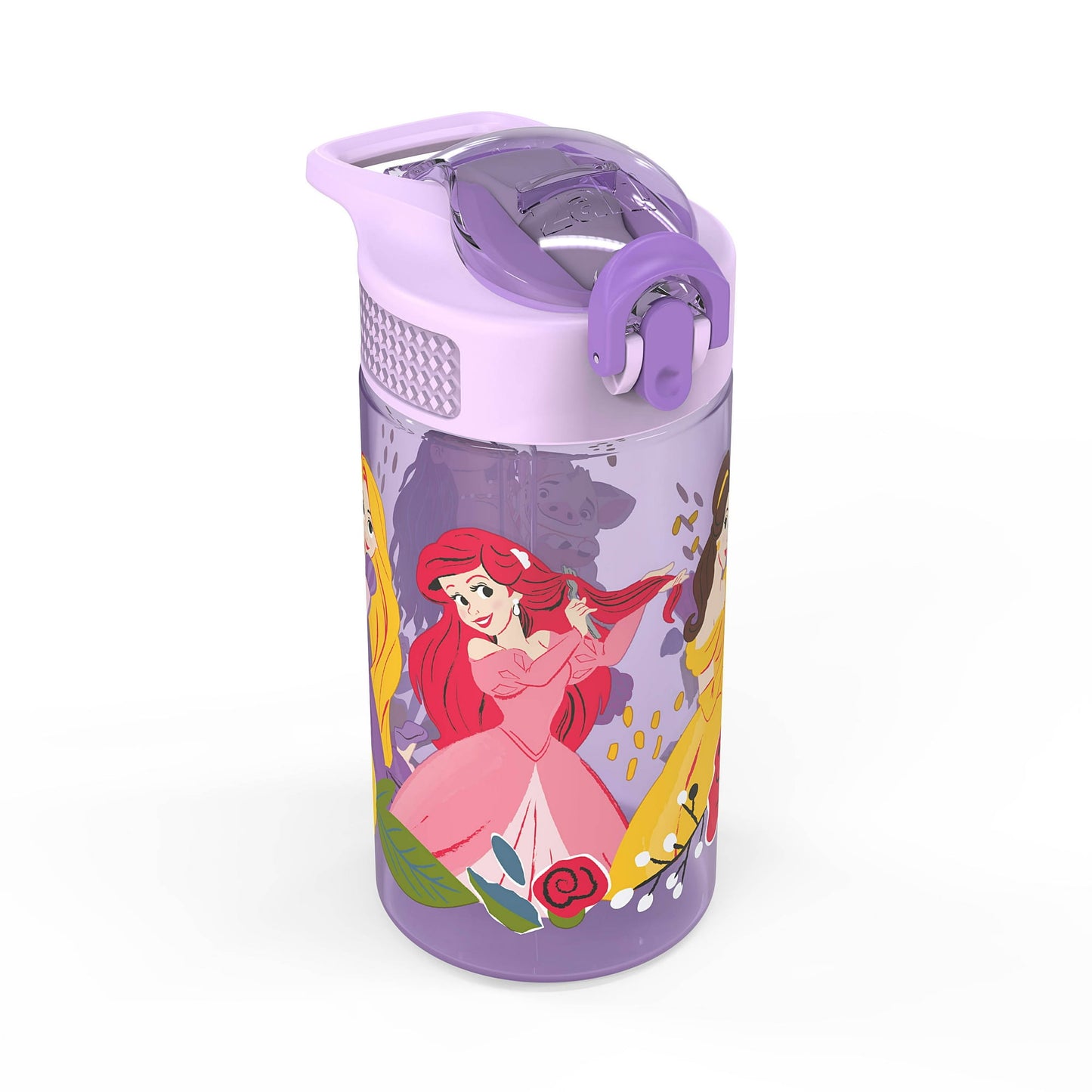 Zak Designs Kids Straw Water Bottle, Durable Plastic Park Bottle with Easy-Open Locking Spout Cover for Travel, Built in Carry Handle