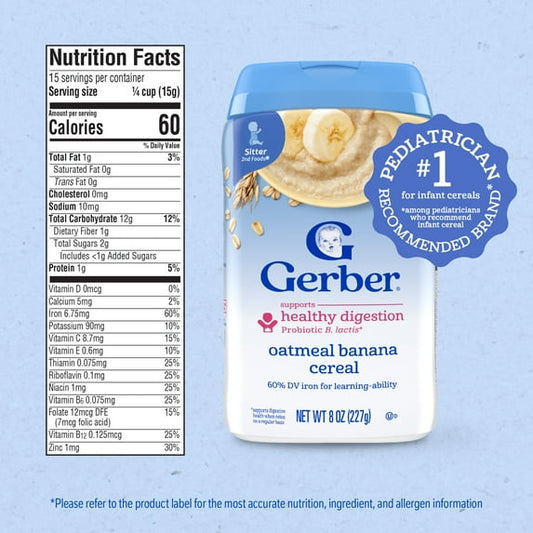 Gerber Stage 2 Baby Food, Oatmeal Banana Cereal, Baby Oatmeal Cereal 8 oz