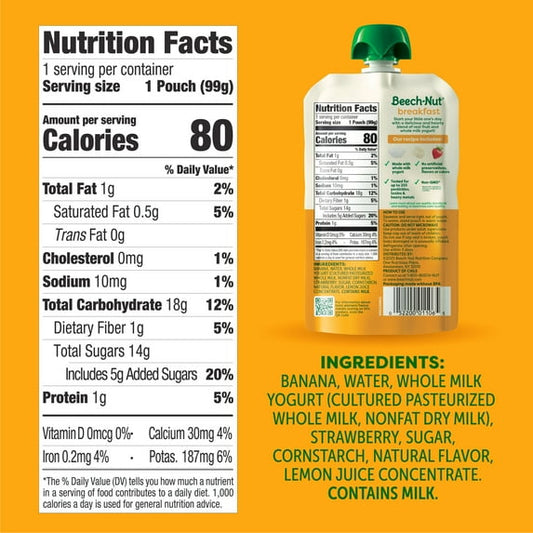 Beech-Nut Breakfast Stage 4 Toddler Food, Yogurt Banana & Strawberry, 3.5 oz Pouch