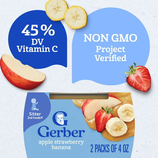 Gerber Stage 2 Baby Food, Apple Strawberry Banana Puree Tubs, Baby Puree, 2PK 8 oz