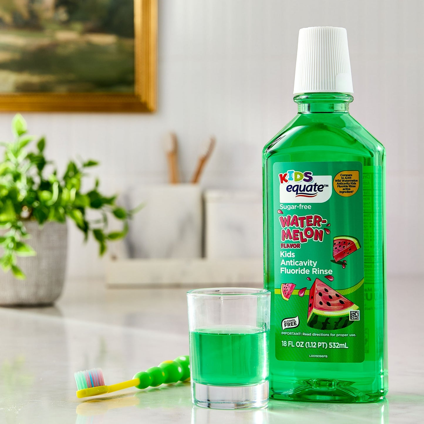 Equate Kids Sugar-Free Kids Anticavity Fluoride Rinse, Watermelon Flavor, 18 fl oz