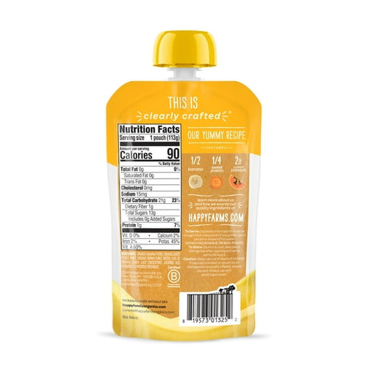 Happy Baby Organics Clearly Crafted, Stage 2 Bananas Sweet Potatoes & Papaya Organic Baby Food, 4oz Pouch