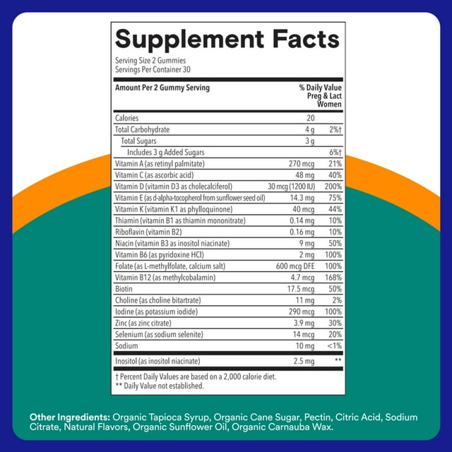 SmartyPants Prenatal Multivitamin Gummies, Folate, Wellness Supplement for Women, B12 & D3, 60 ct