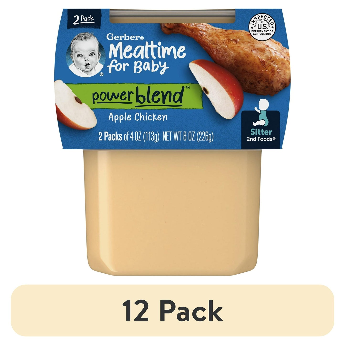 Gerber Stage 2 Baby Food, Apple Chicken Puree, 4 oz Tub 8 oz