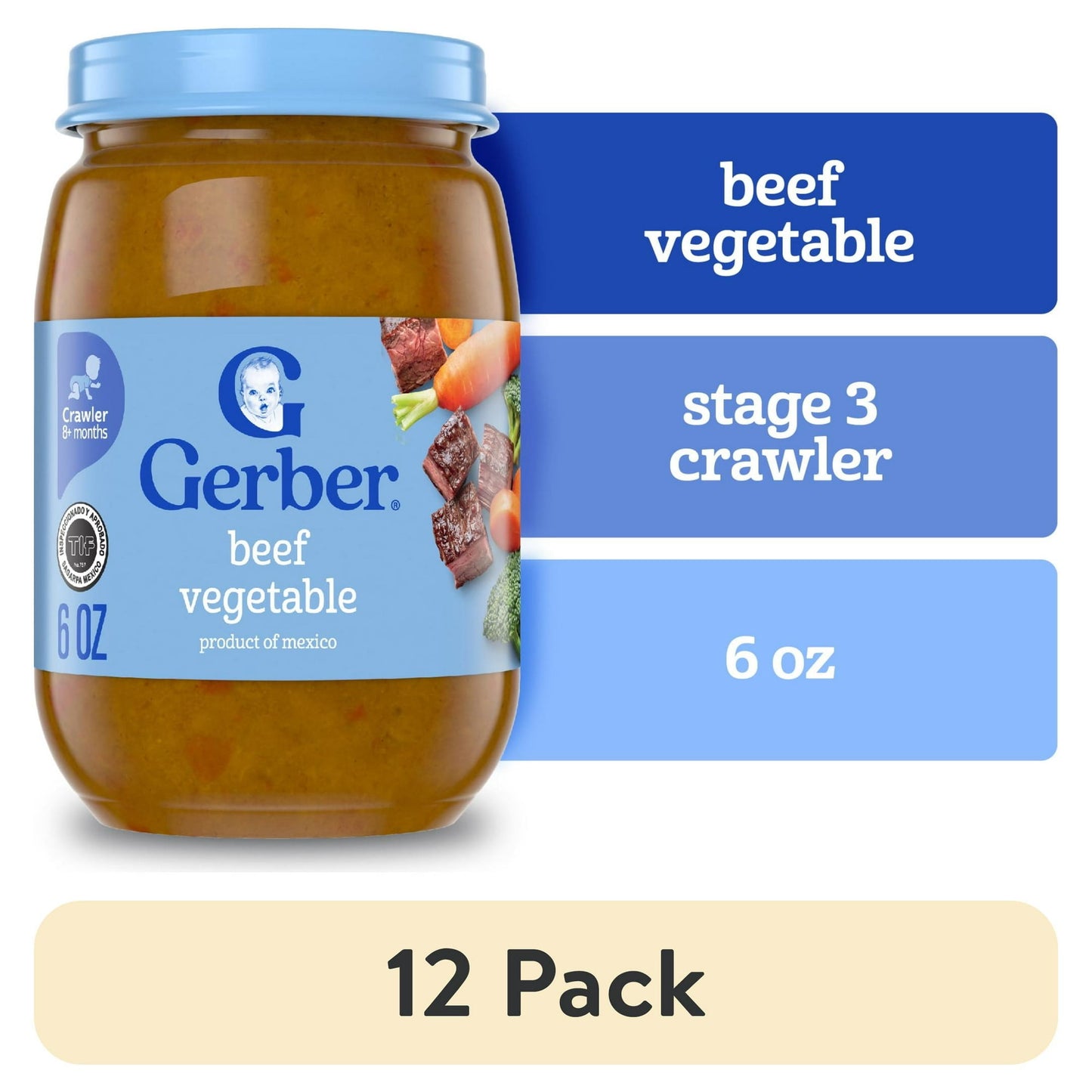 12 pack Beef and vegetable baby food, 6 oz jar – hearty stage 3 puree meal for older infants and toddlers.