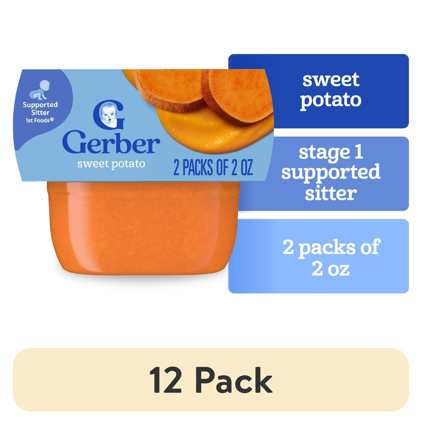 12 pack Sweet potato puree baby food, 2 oz tubs, 2-pack – smooth stage 1 vegetable puree for first tastes.