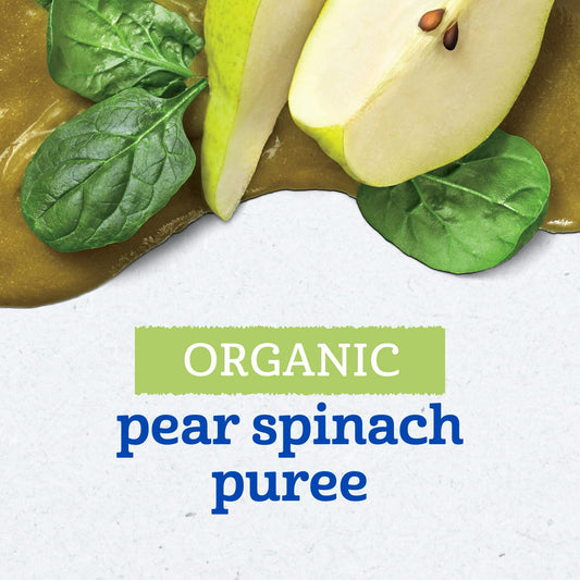 Gerber Stage 2 Baby Food, Organic Pear Spinach Puree, 3.5 oz Pouch
