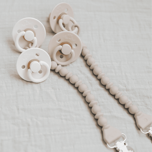 Itzy Ritzy Sweetie Strap Beaded Silicone Pacifier Clip, Unisex, Toast