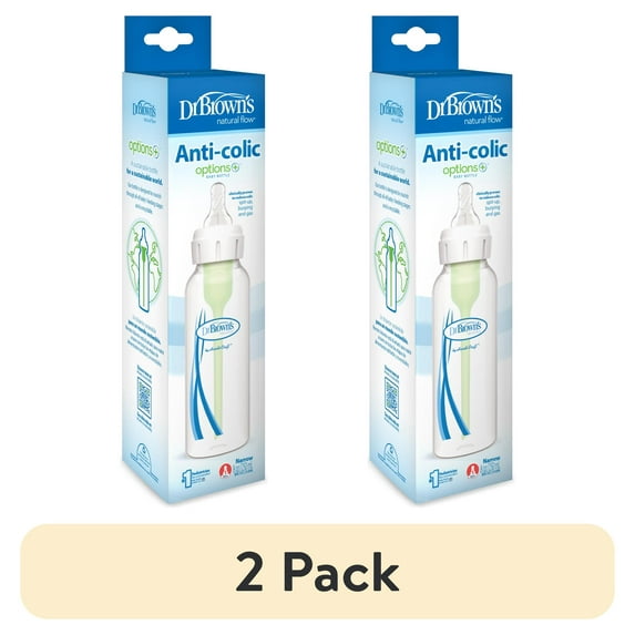 (2 pack) Dr. Brown's Natural Flow Anti-Colic Options+ Narrow Baby Bottle, 8oz, Slow Flow, 0m+, 1 Pack