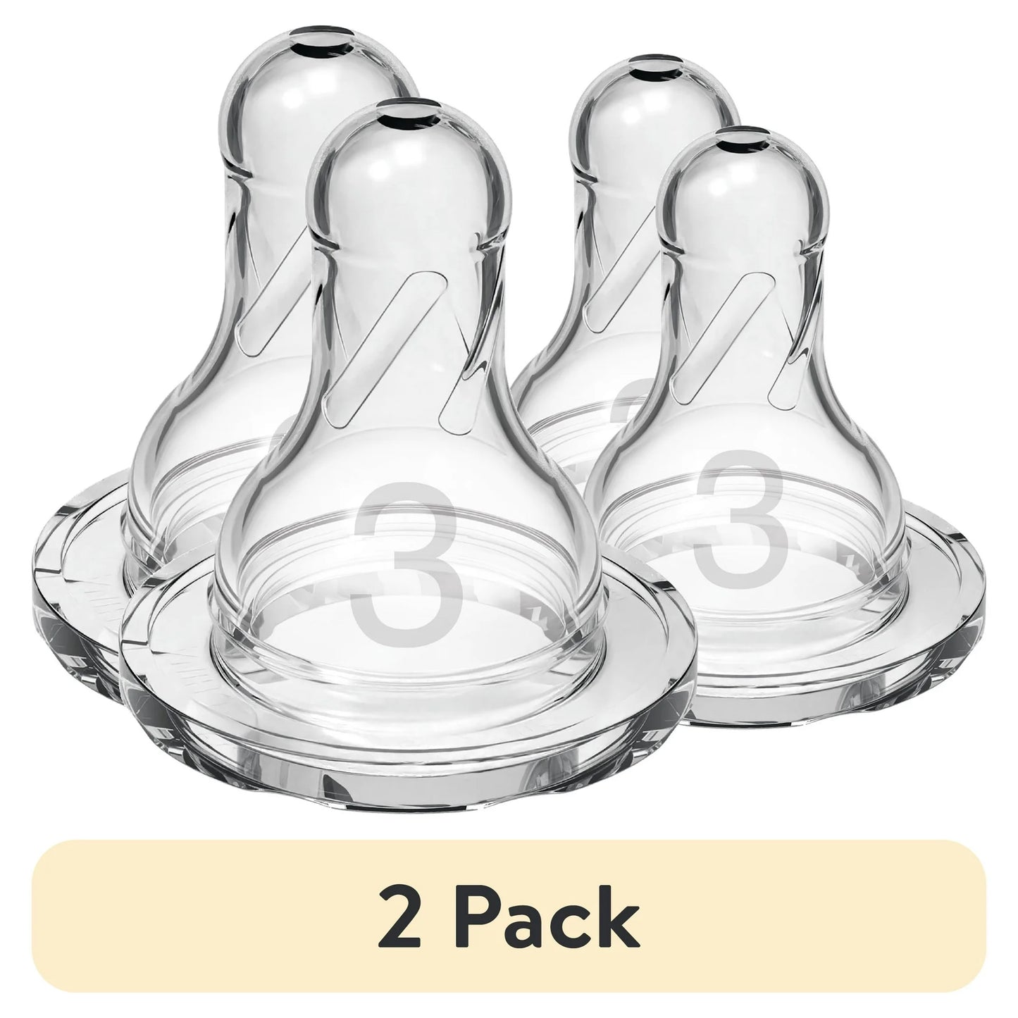 (2 pack) Dr. Brown's Natural Flow Level 3 Narrow Baby Bottle Silicone Nipple, Medium Flow, 3m+, 100% Silicone Bottle Nipple, 2-Pack