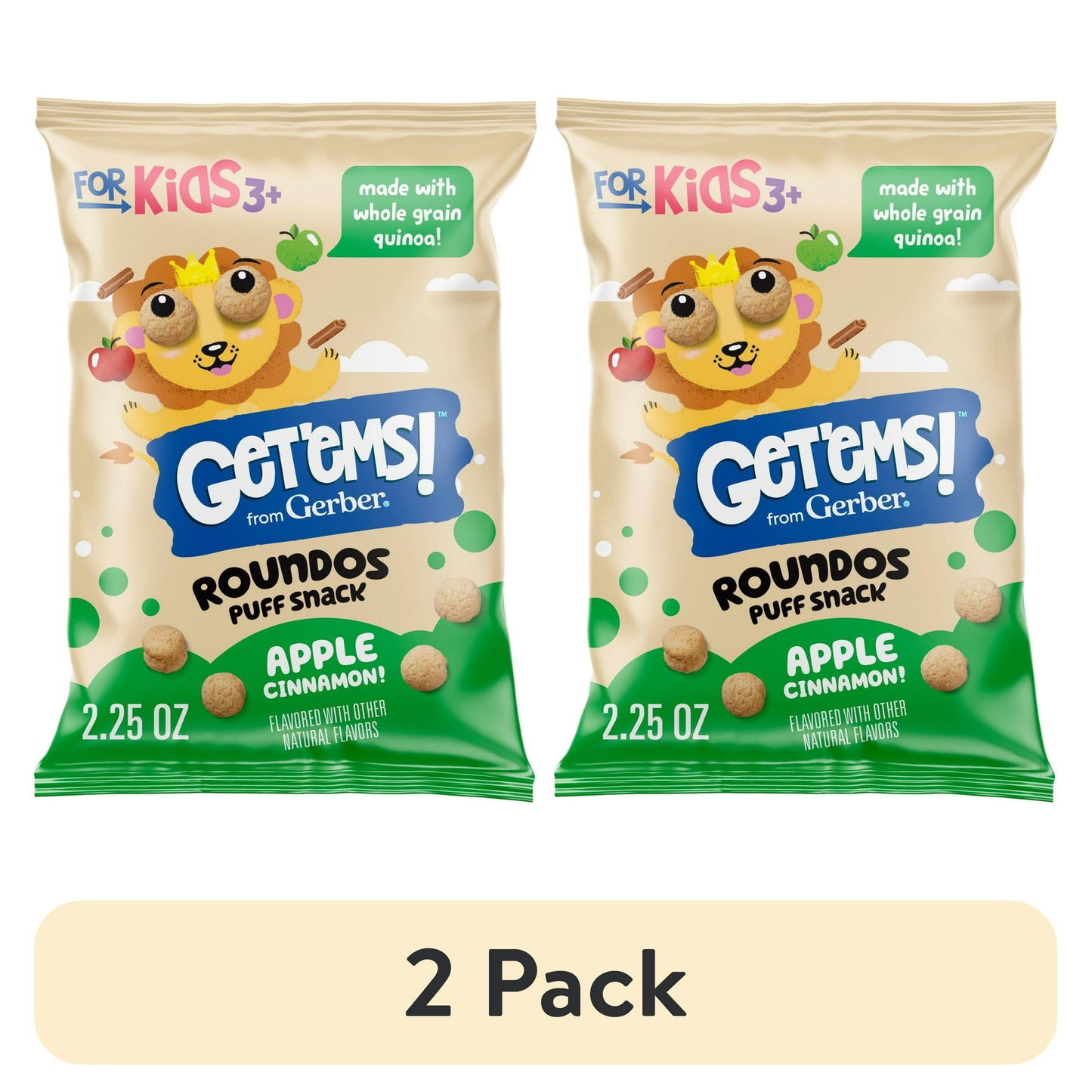 Get'ems from Gerber Apple Cinnamon Roundos Puffs Snacks, Kids Snack Made with Whole Grain Quinoa, Calcium to Support Strong Bones 2.25 oz