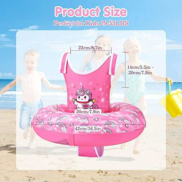 Swim Vest Age 3-6 Kids, Adjustable Strap Floaties Swimsuit for Boys/Girls 30-60lbs, Pool Floating Tubes Swim Trainer Jackets, Beginner Learn to Swim,Rosy Unicorn