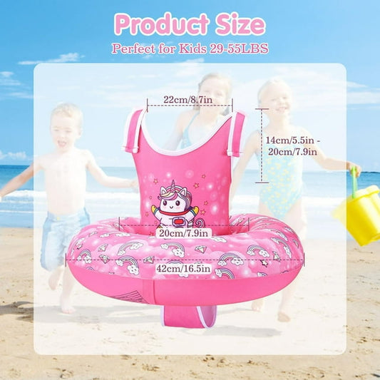 Swim Vest Age 3-6 Kids, Adjustable Strap Floaties Swimsuit for Boys/Girls 30-60lbs, Pool Floating Tubes Swim Trainer Jackets, Beginner Learn to Swim,Rosy Unicorn