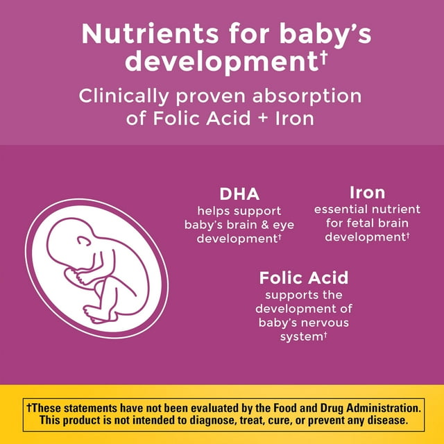 (2 pack) Nature Made Prenatal with Folic Acid + DHA Softgels, Prenatal Vitamin and Mineral Supplement, 100 Count