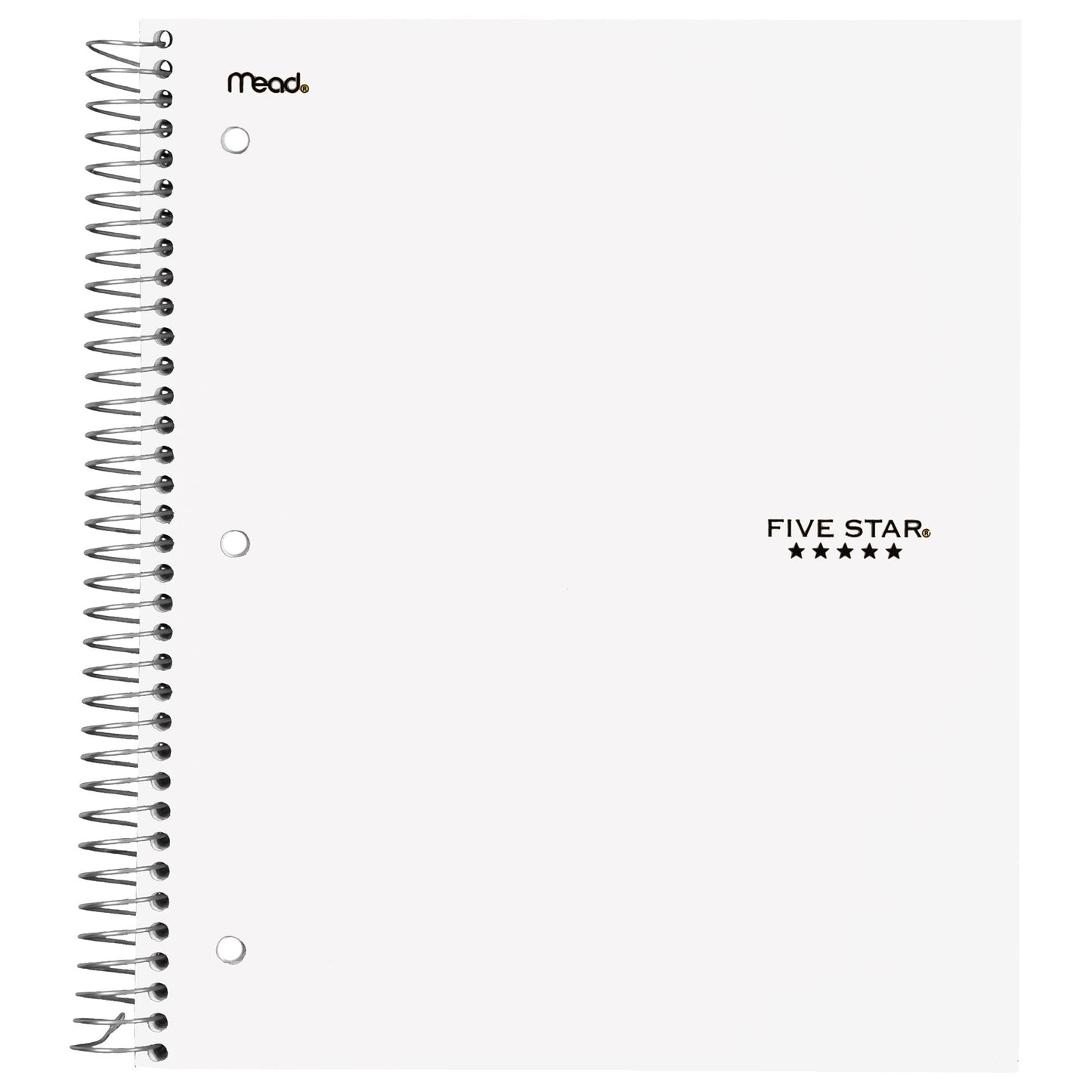Five Star 3 Subject College Ruled Notebook Plus Study App, 8.5" x 11", White, Poly, Spiral, 150 Sheets