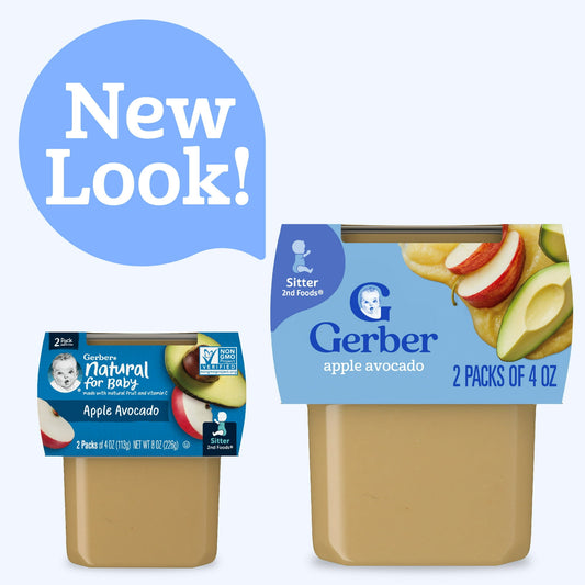 (4 pack) Gerber Stage 2 Baby Food Apple Avocado, 4 oz Tubs (2 pack)