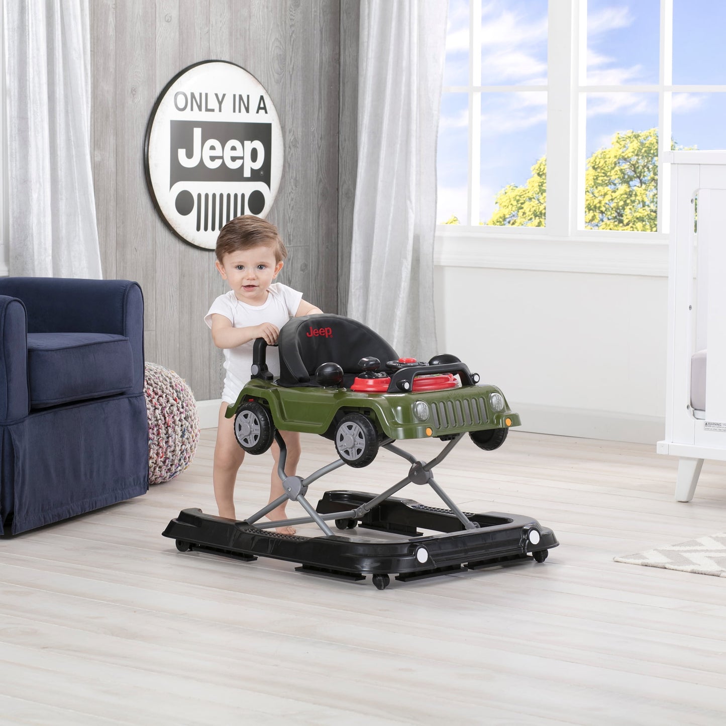 Image displaying a baby playing with a baby activity walker