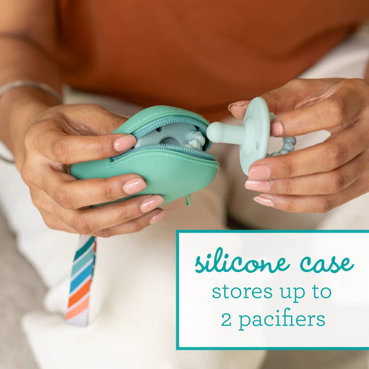 Infantino PaciPod, Premium Silicone Pacifier Holder for 2 Pacifiers, 6-12 Months, Unisex, Sage
