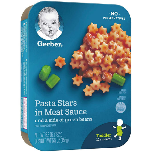 Gerber Lil Entrees, Pasta Stars in Meal Sauce with Green Beans - 6.6 oz, 4 Count