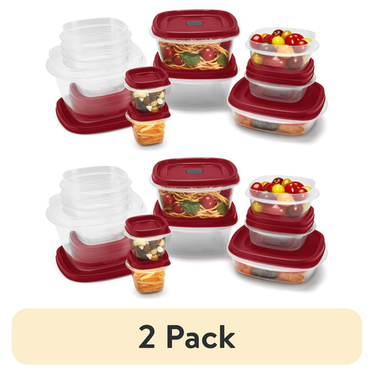 2 pack Set of food storage containers with red lids on a white background