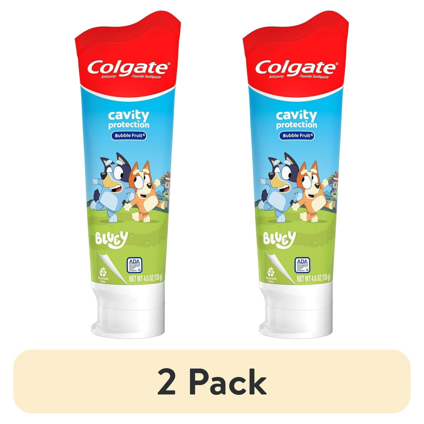 2 pack children's toothpaste tube with cartoon characters on a white background