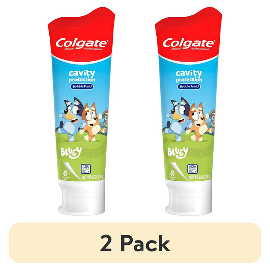 2 pack children's toothpaste tube with cartoon characters on a white background
