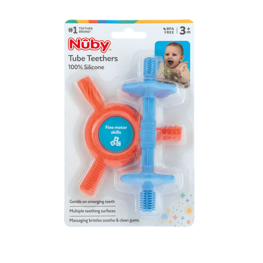 Nuby Sensory Silicone Baby Tube Teethers, 2 pack