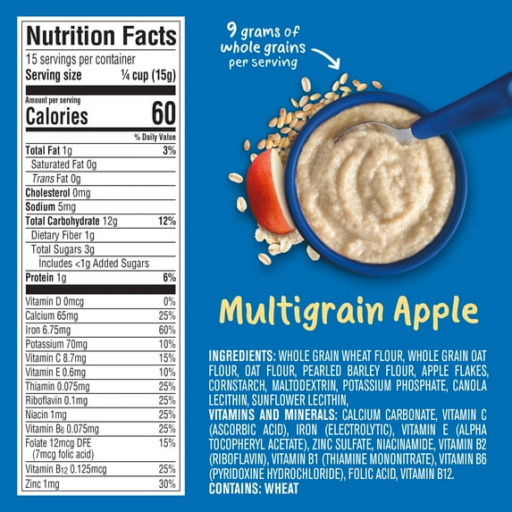 Gerber Stage 2 Baby Food, Multigrain Apple Cereal, 8 Oz