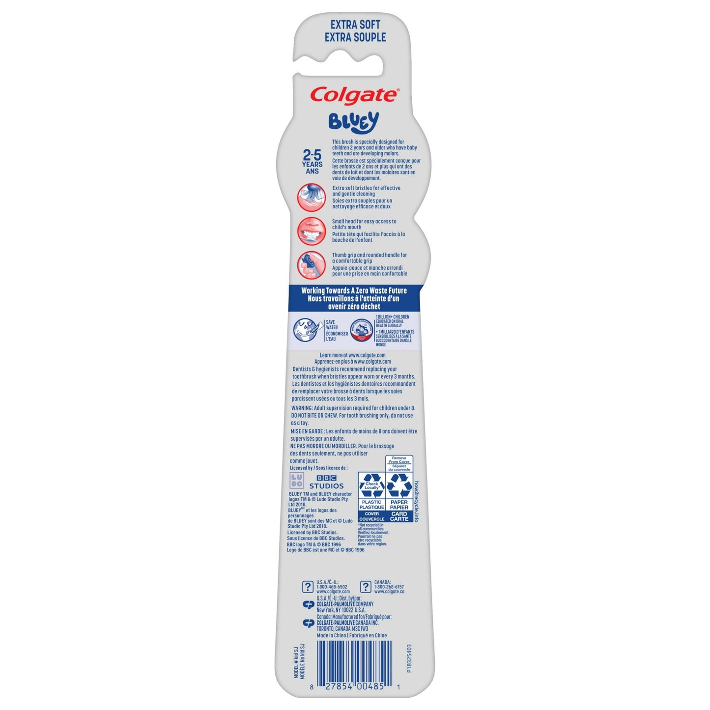 Colgate Kids Toothbrushes and Suction Cup, Extra Soft, Bluey, 2 Pack