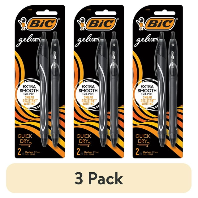 BIC Gelocity Quick Dry Gel Pens, Medium Point, 0.7mm, Black Ink, 2 Count