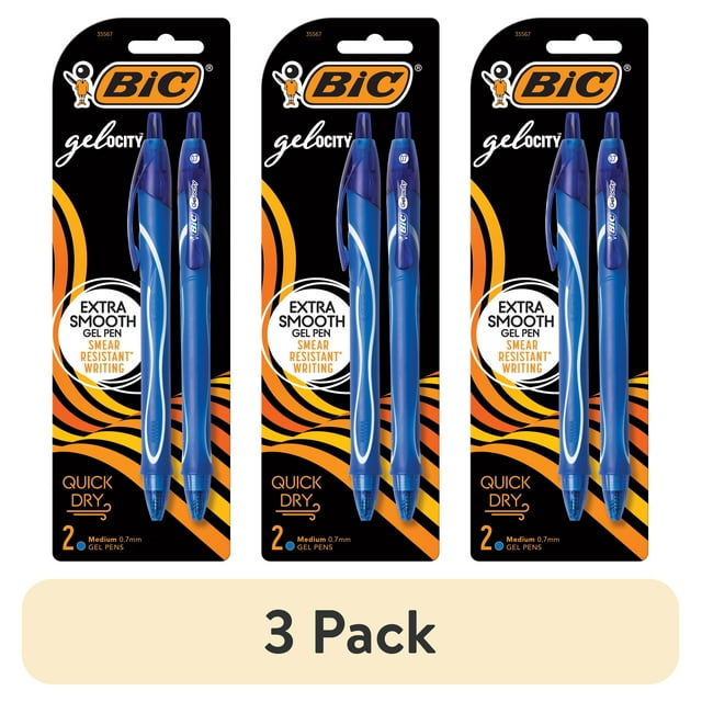 BIC Gelocity Quick Dry Gel Pens, Medium Point, 0.7mm, Black Ink, 2 Count