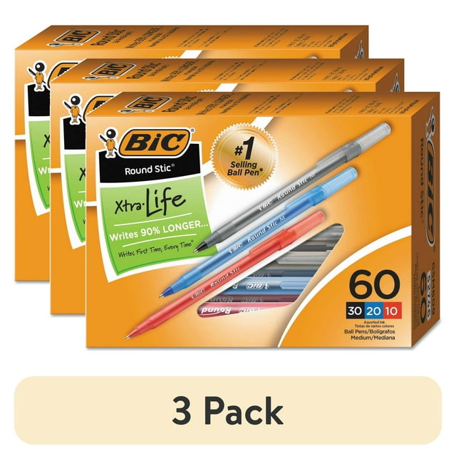 BIC Round Stic Xtra Life Ballpoint Pen, Medium Point, 1.0 mm, Black Ink, 60 Count
