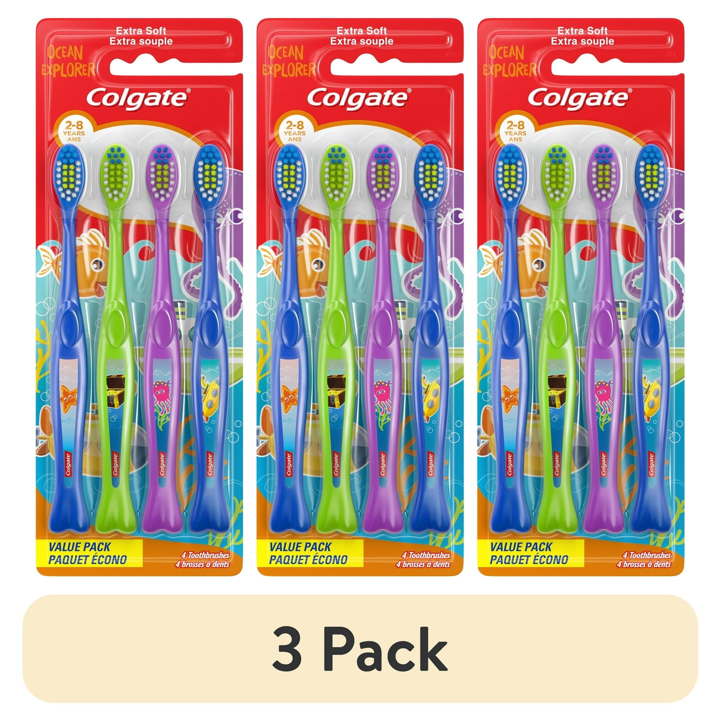 Colgate Kids Toothbrush Value Pack, Ocean Explorer, Extra Soft, 4 Pack
