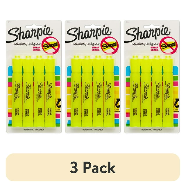 Sharpie Tank Style Highlighters, Chisel Tip, Fluorescent Yellow, 4 Count