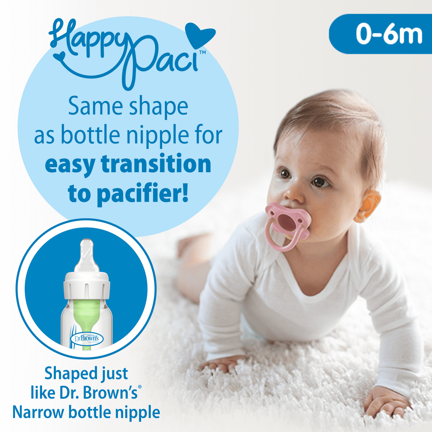 Dr. Brown's HappyPaci 100% Silicone Pacifier 0-6m, BPA Free 3 Pack
