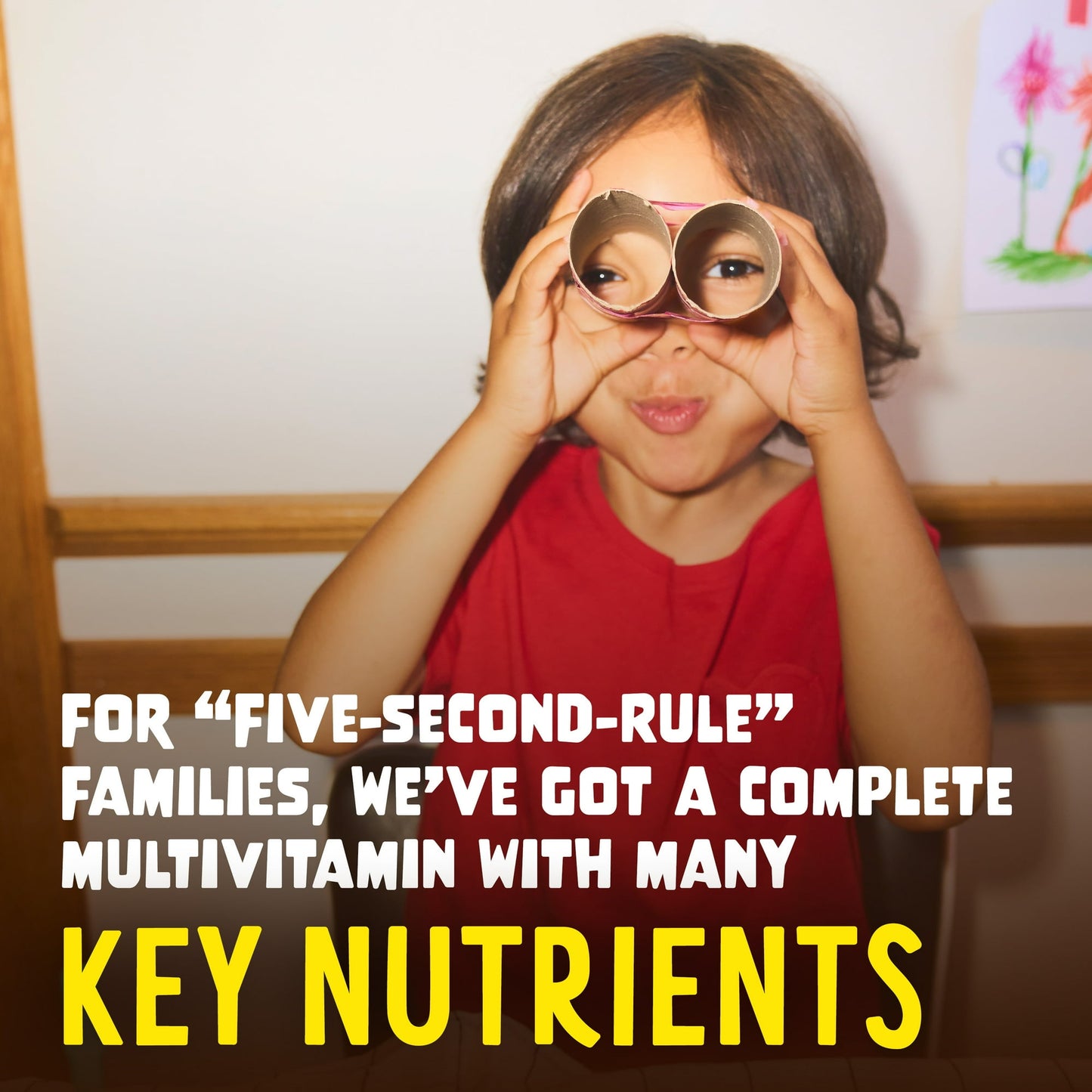 Image showing a boy with text below about a Daily wellness supplement product for kids