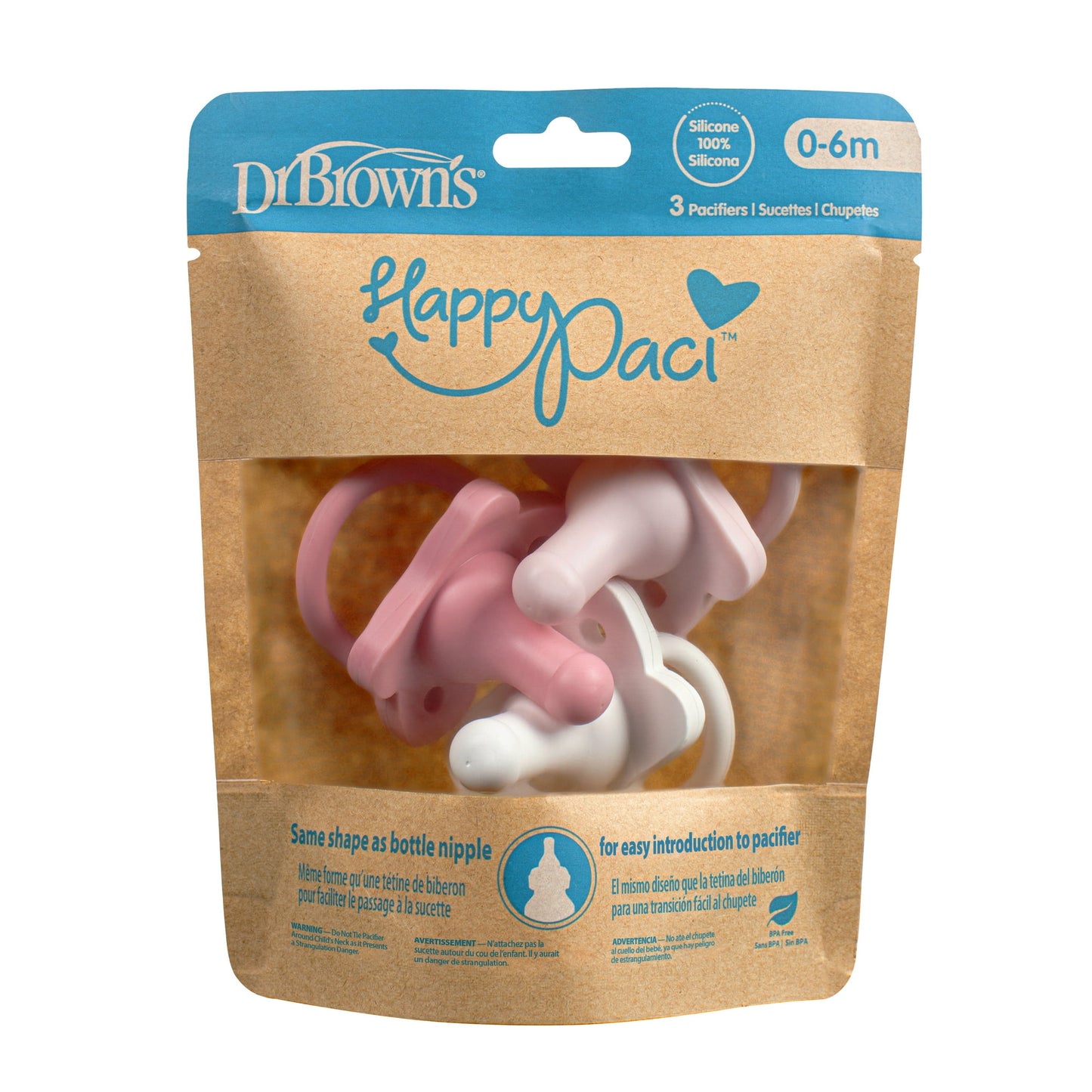 Dr. Brown's HappyPaci 100% Silicone Pacifier 0-6m, BPA Free 3 Pack