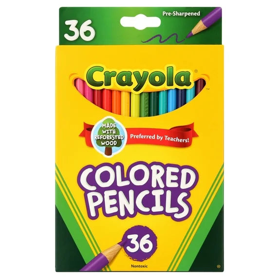 Crayola colored pencils packaging with 36 pencils on a white background