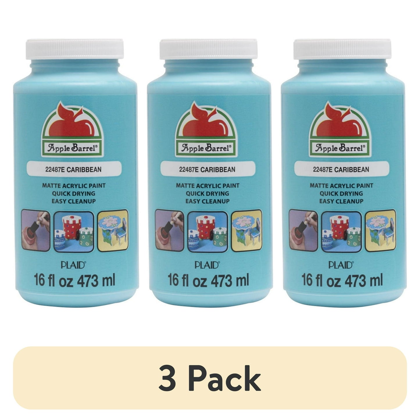 3 pack Blue paint bottle with label on a white background