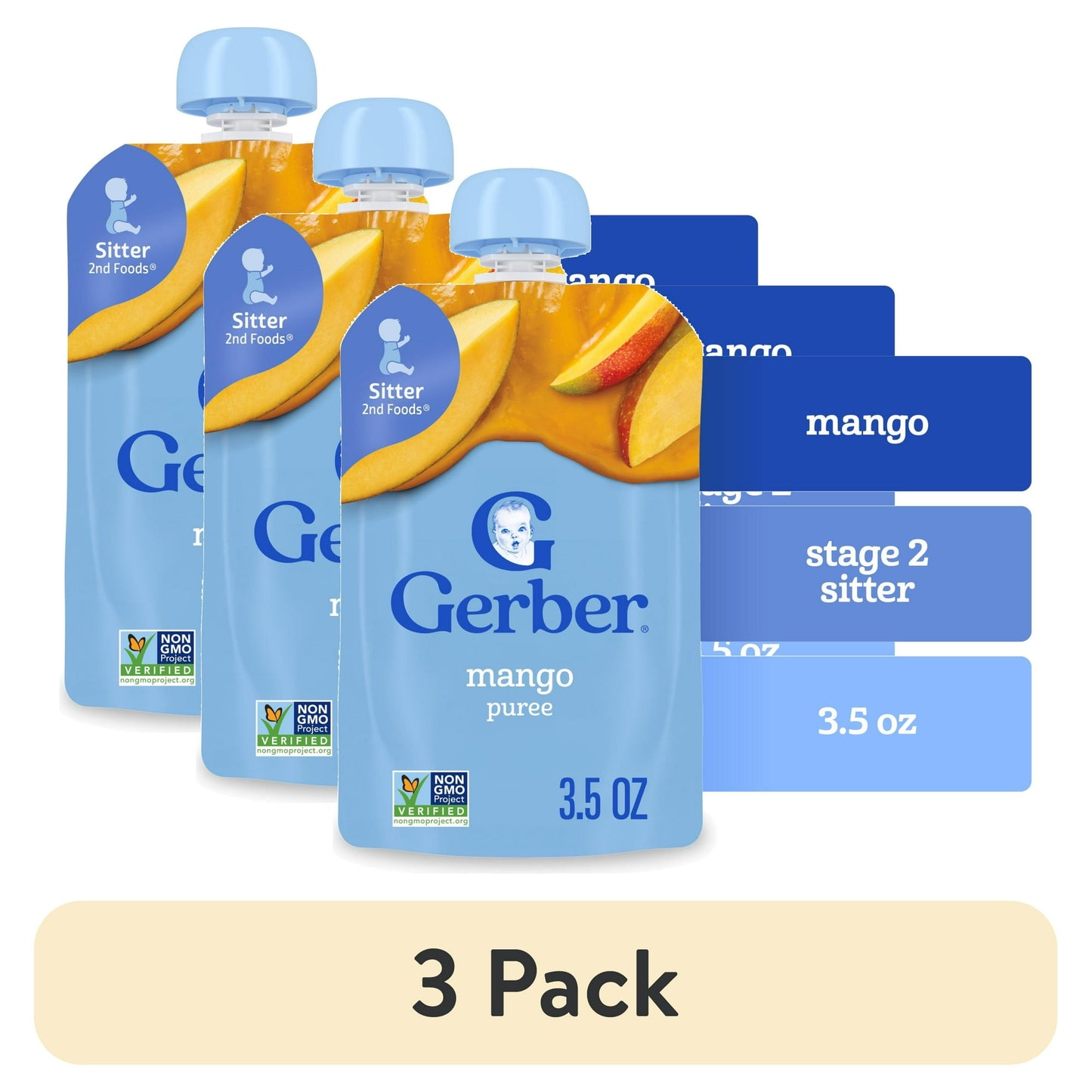 3 pack mango puree pouch on a white background