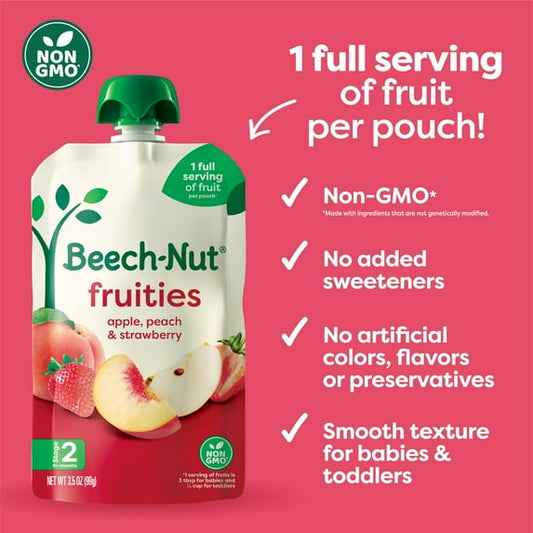 Beech-Nut Fruities Stage 2 Bay Food, Apple Peach & Strawberries, 3.5 oz Pouchb