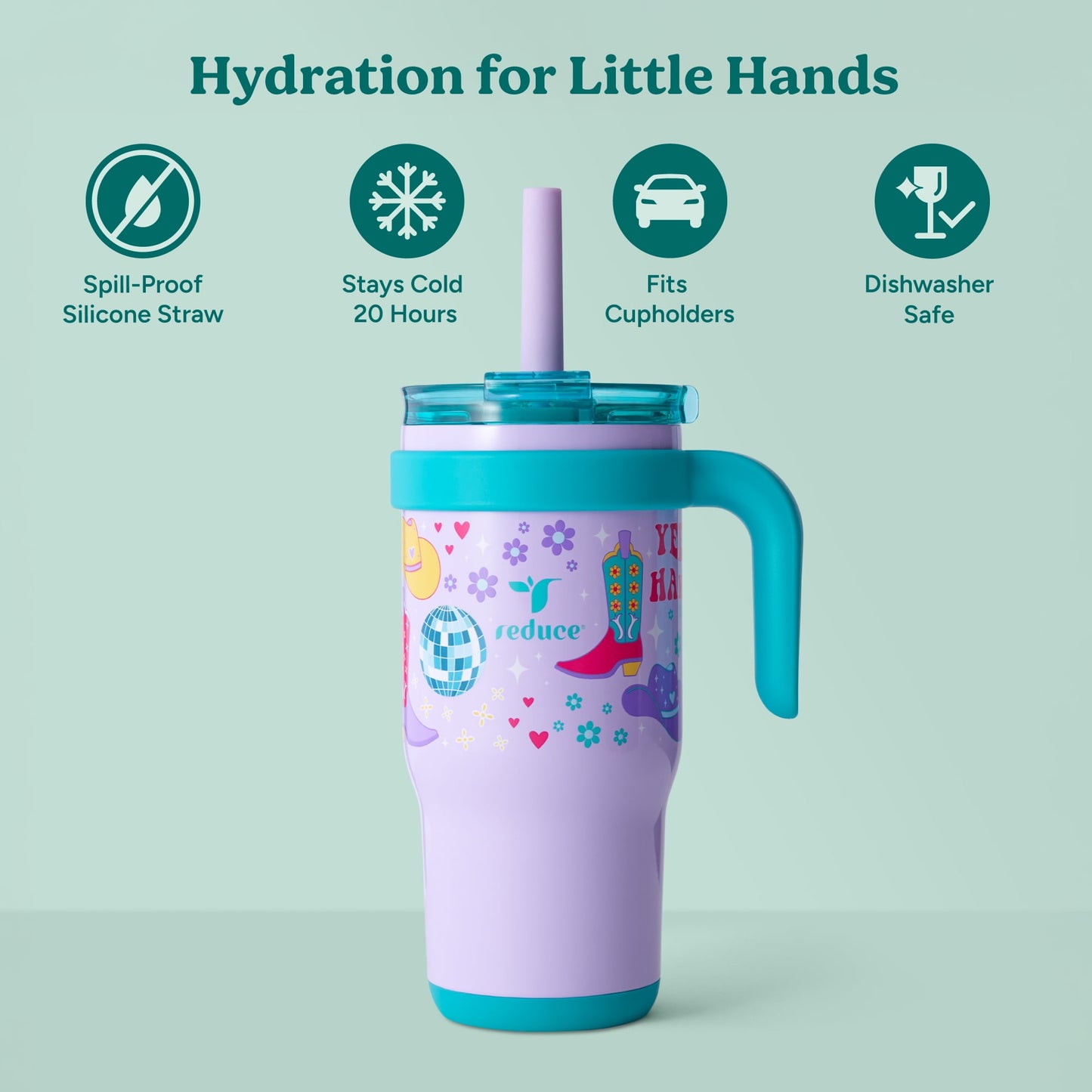 Reduce Coldee Kids Tumbler with Spill-Proof Straw Handle. Insulated Stainless Steel 18 oz