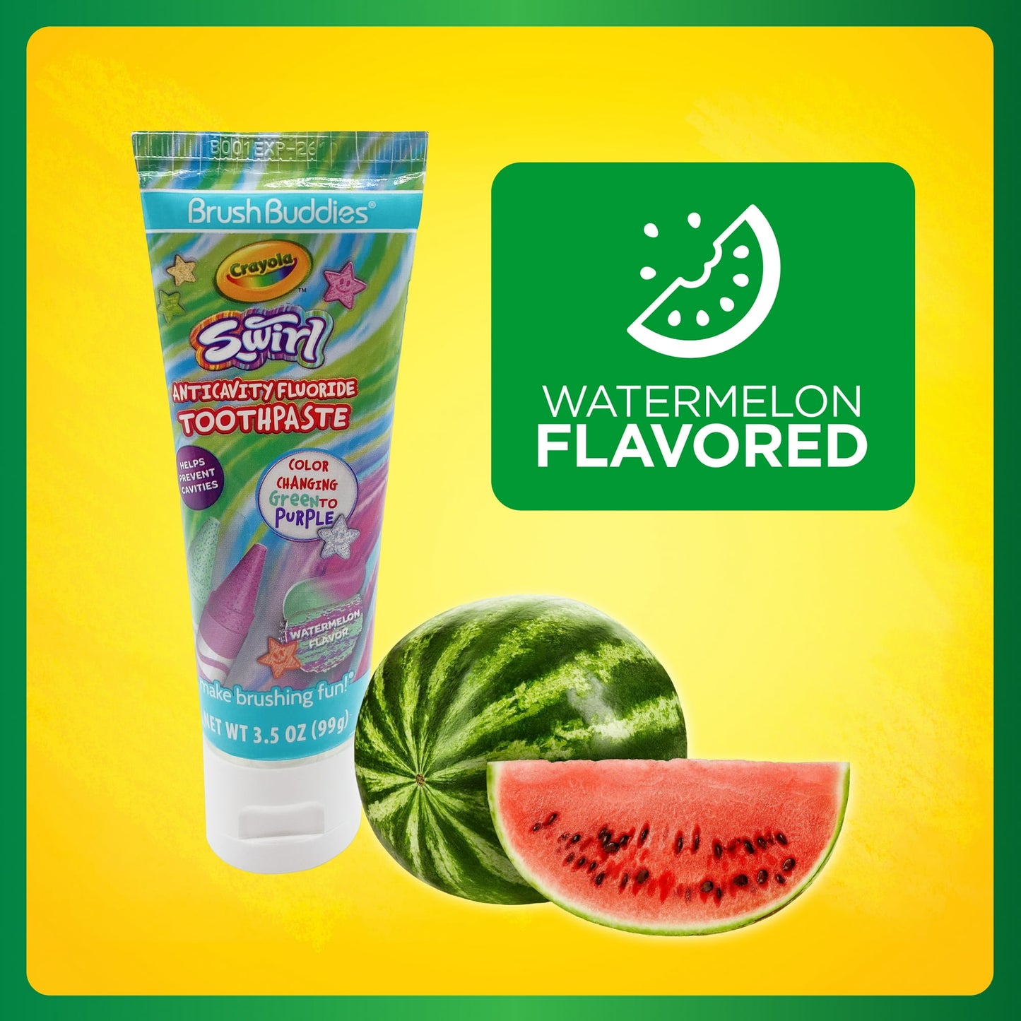 Brush Buddies Crayola Swirl Anticavity Color Changing Fluoride Toothpaste, Watermelon, 3.5 oz