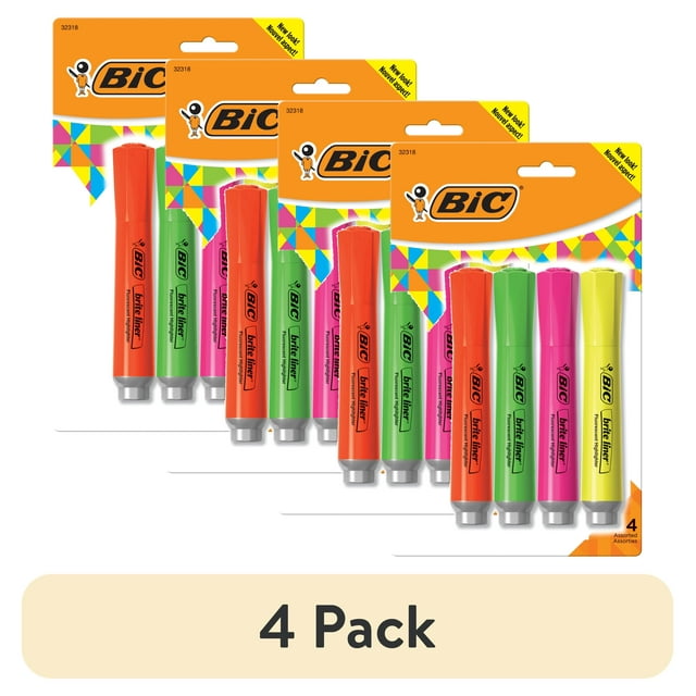 BIC Brite Liner Highlighter, Chisel Point, Assorted Colors, 4 Count