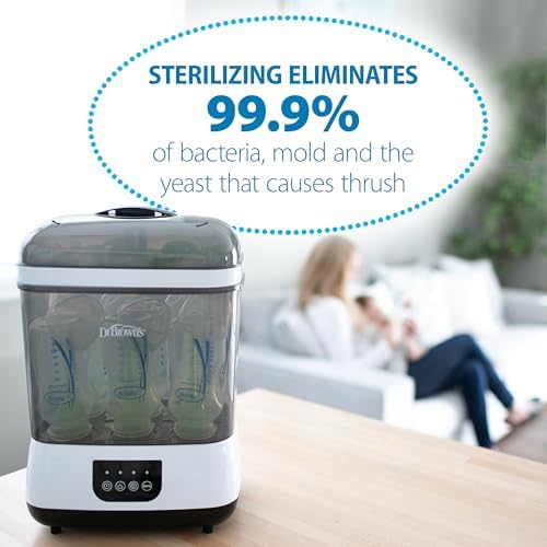 Image displaying a baby bottle sterilizer with text about it's details