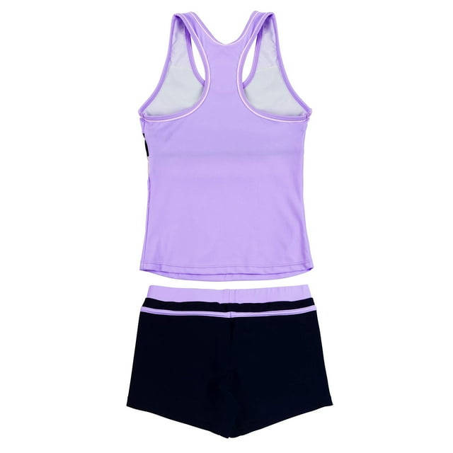 PROALLO Girls Bathing Suits Two-Piece Swimsuit with Boyshorts Vest-Style Tankini(12-13T Purple)
