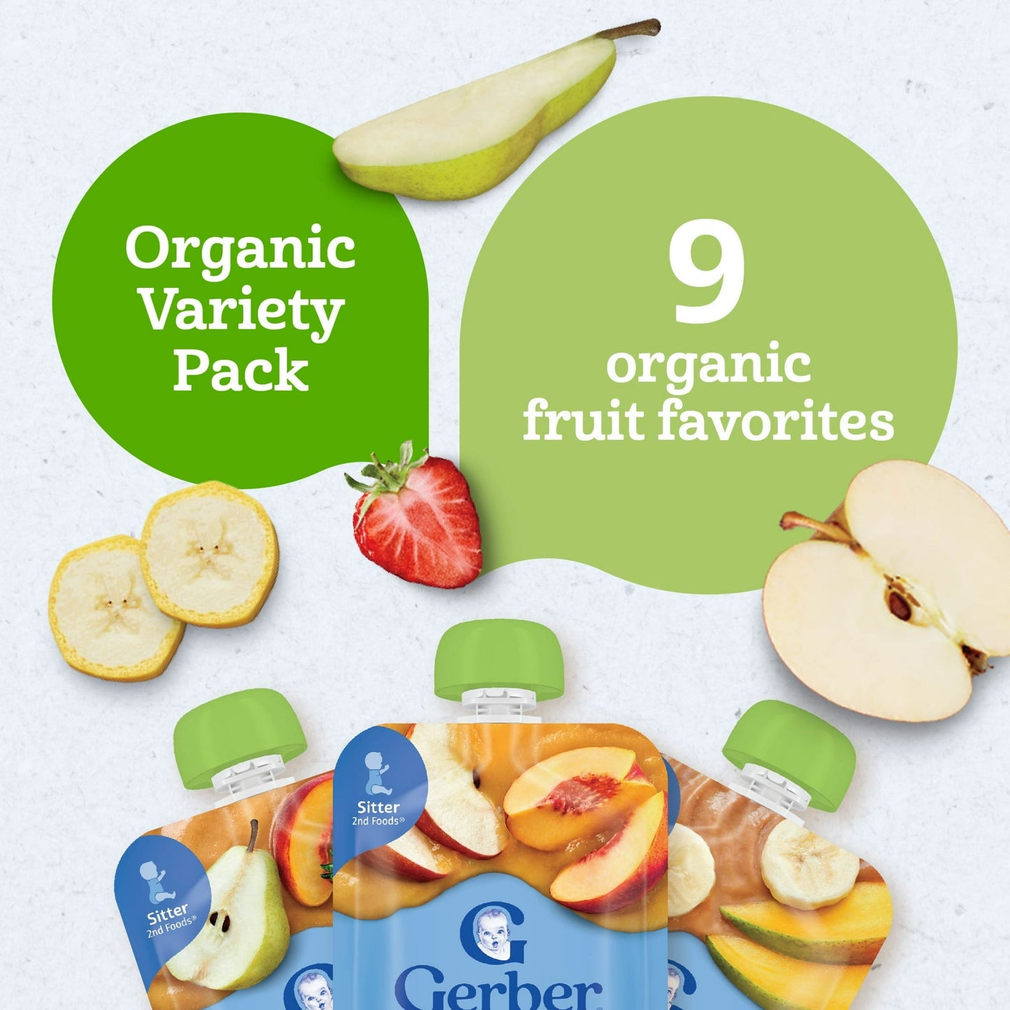 Gerber Stage 2 Baby Food, Organic Fruit and Veggie Puree Smoothie Variety Pack, 3.5 oz Pouches (9 Pack)